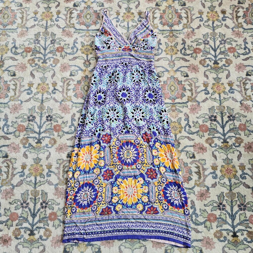 Angie Deep V-Neck Patterned Maxi Dress Women's M